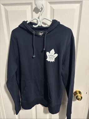 47 Men's Navy Crewneck Hoodie with White Maple Leaf Logo